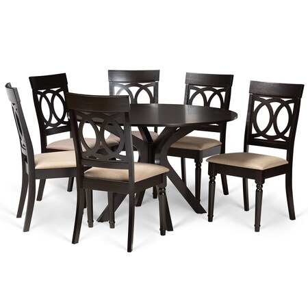 Baxton Studio Jessie Modern and Contemporary Sand Fabric and Dark Brown Finished Wood 7-Piece Dining Set 174-10537-10894-Zoro